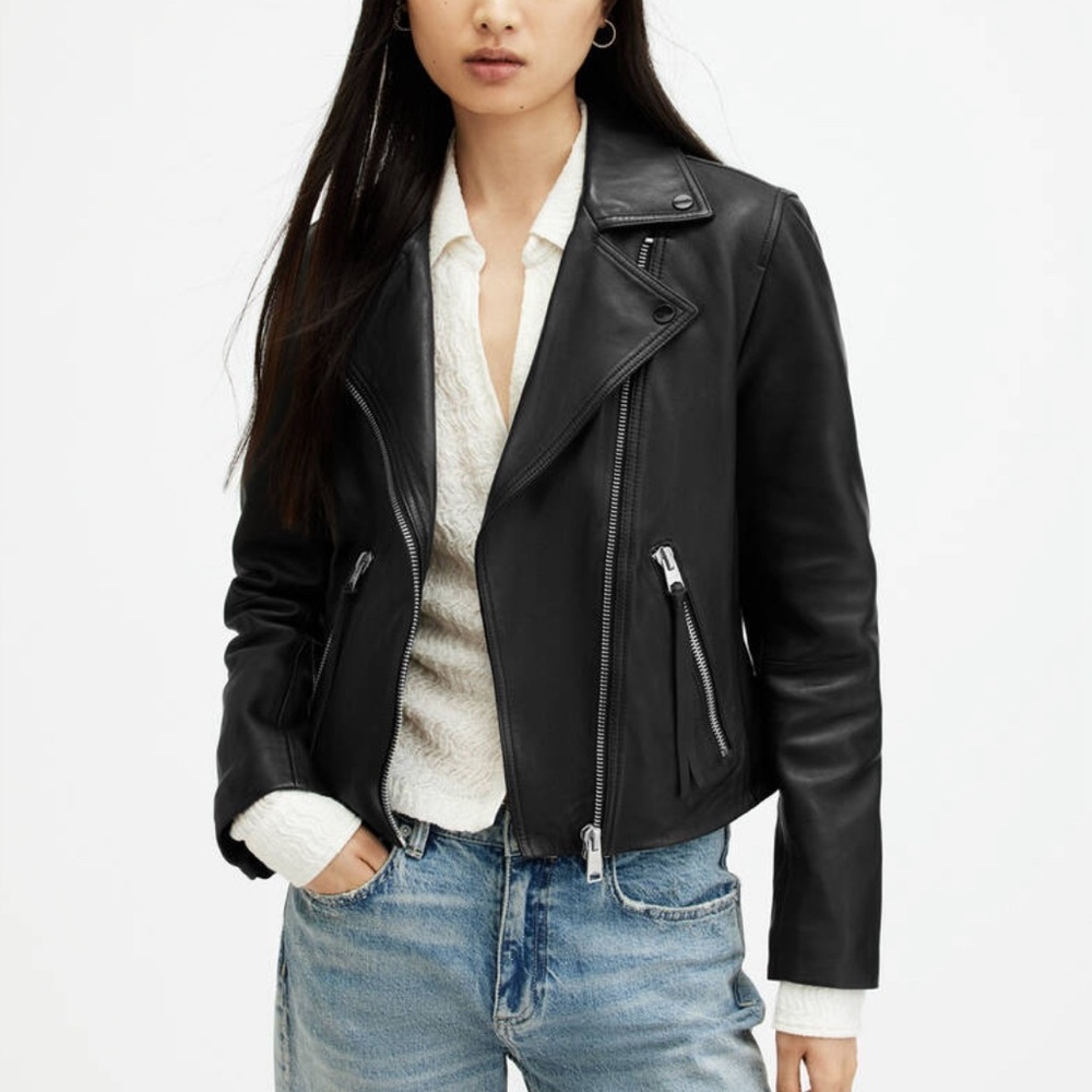 NWT All Saints Black Leather Biker Jacket